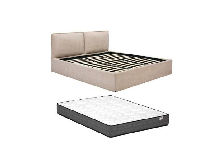 Lit coffre déhoussable 180 x 200 cm - Tissu - Beige + Matelas - TENESE
