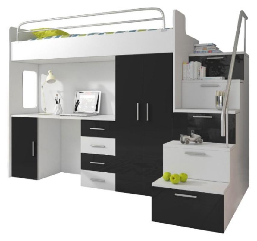 Doppelstockbett Schwarz Tisch Schrank Multifunktion Etagen Hochbett Kinderzimmer