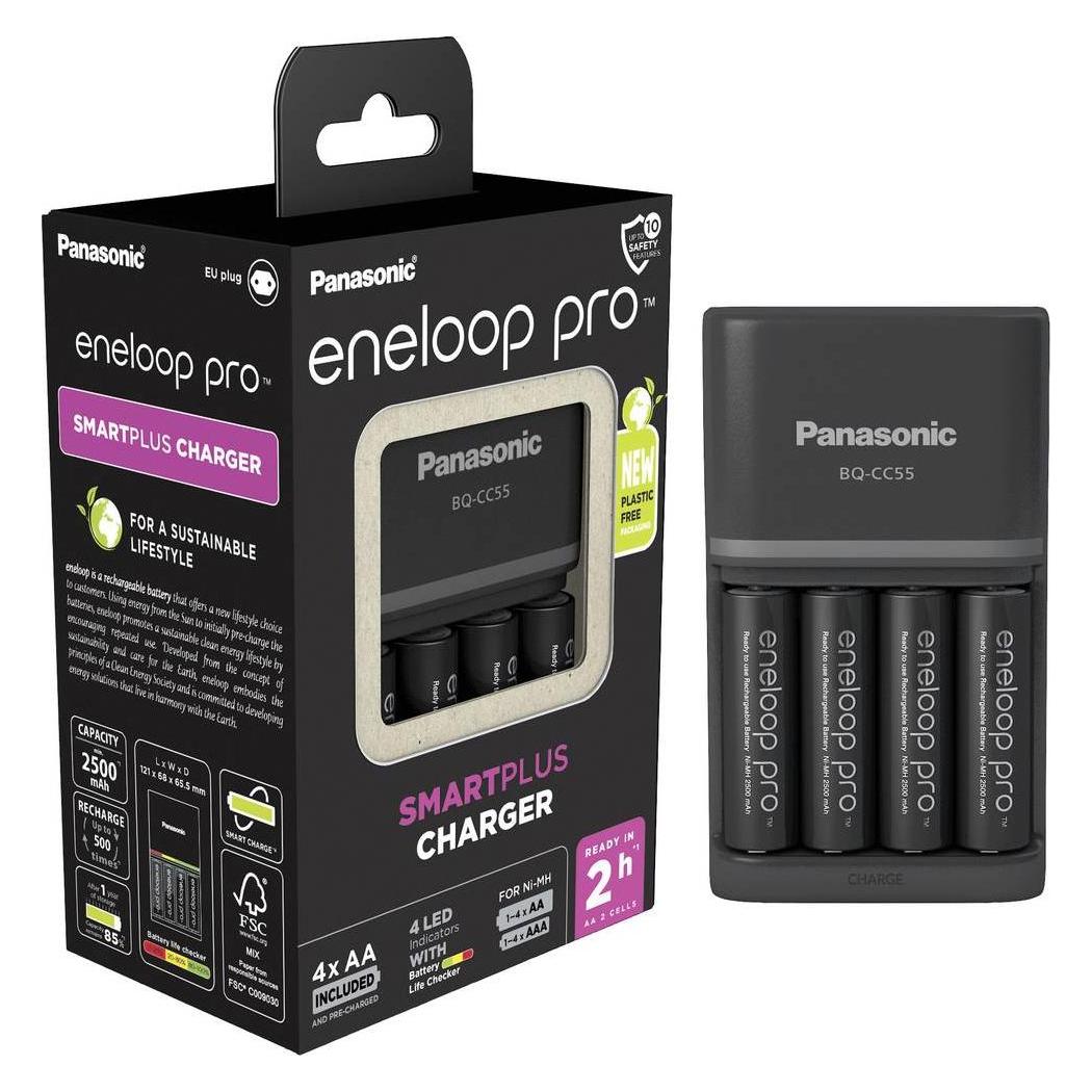 Panasonic eneloop pro Smart & Quick Charger BQ-CC55 (4 Stk., AA, Ladegerät inkl. Akku) (K-KJ55HCD40E)