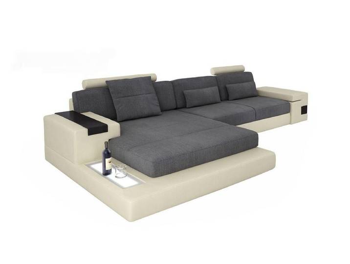 JVmoebel Ecksofa Elegantes graues Ecksofa mit Kunstlederbezug und Ablagefläche, Made in Europa