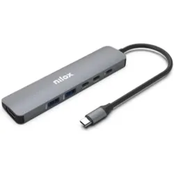 Nilox DOCKING USB-C SLIM 6IN1 (USB-C), Dockingstation + USB Hub, Grau