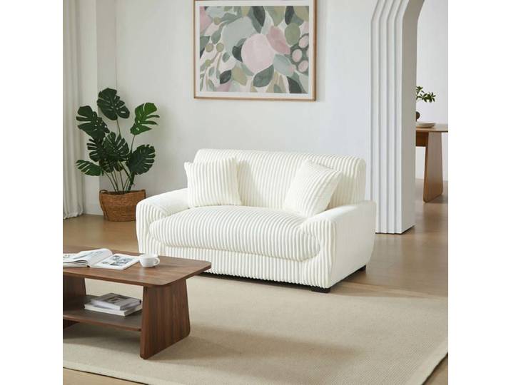 Canapé droit fixe ADEA 2 places velours côtelé beige