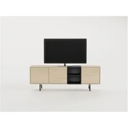 Aucune, TV Möbel, THEA TV-Möbel – Helle nordische Eiche & schwarze Oberfläche – 3 Türen und 2 Einlegeböden