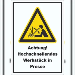 HB-Druck Achtung Hochschnellendes Werkstück in Presse Aufkleber A7 (74x105mm)