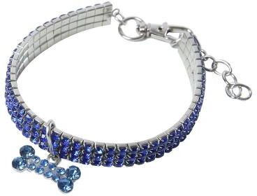 Uplift Picks Rhinestone Puppy Collar Adjustable Crystal Dog Necklace With Engraved Name Plate blue m (25cm)