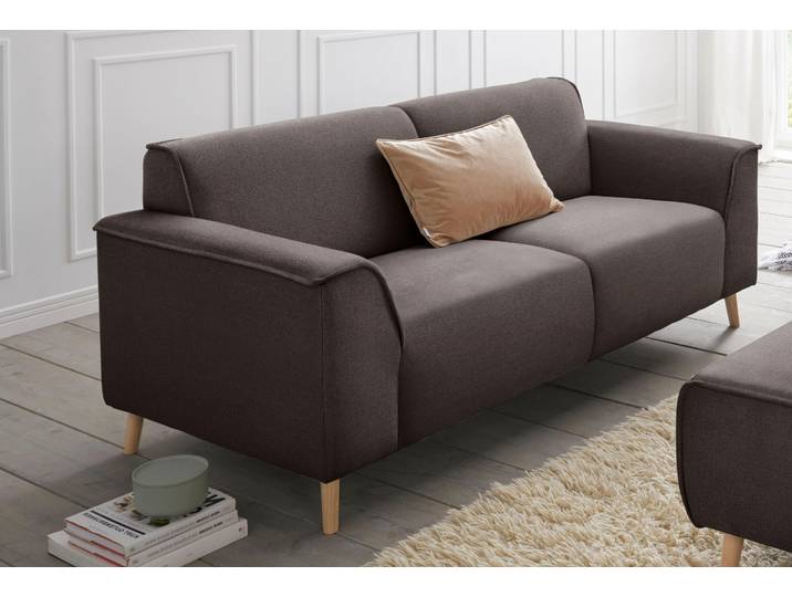 2,5-Sitzer HOME AFFAIRE Janek Scandic Design, elegant und zeitlos , grau (stone), B:193cm H:81cm T:90cm, Struktur fein ( 100% Polyester);Struktur weich (92% Polyester, 8% Nylon);Struktur fein ( 100% Polyester), Sofas, mit Federkern und Keder in scandinavischem Design