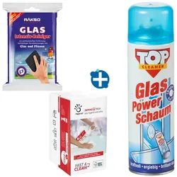 Kaminscheibenreiniger Set 5 RAKSO Glas Intensiv Pad 3-teilig RAKSO Glas Pad, Top Cleaner Glas Power-Schaum, Einwegtücher