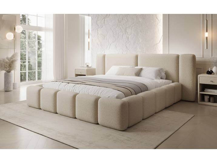 Designer Polsterbett Bianca in Teddy Bouclé mit Stauraum - 120x200 - Braun - Luxusbetten24