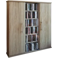 VCM, Regal, Holz CD DVD Stand Regal Santo mit Glastür (86 x 18 x 92 cm)