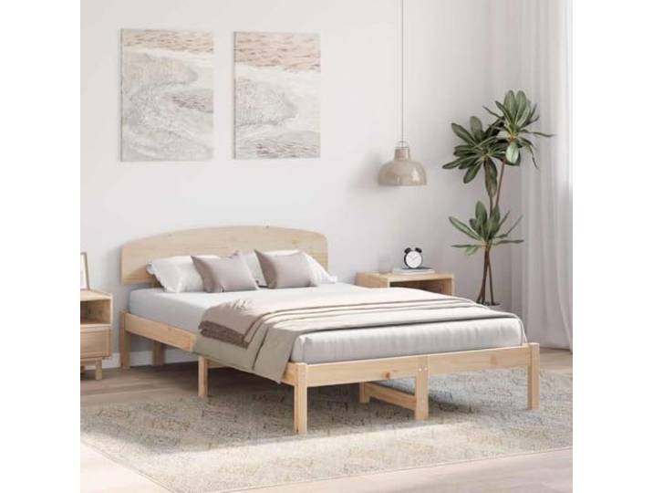 KTHLBRH Bettgestell Kiefer massiv natur 135 x 190 cm Kopfteil inklusive, Lattenrost mit festen Latten, Unterstützung 200 kg, einfache Montage