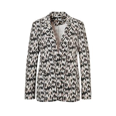 Jackenblazer GOLDNER "Blazer gemustert", Damen, Gr. 40, schwarz (schwarz, weiß, beige, gemustert), Obermaterial: 89% Polyester PES. 11% Elasthan EL., Gerade, Blazer, ohne Futter, mit Belegverarbeitung