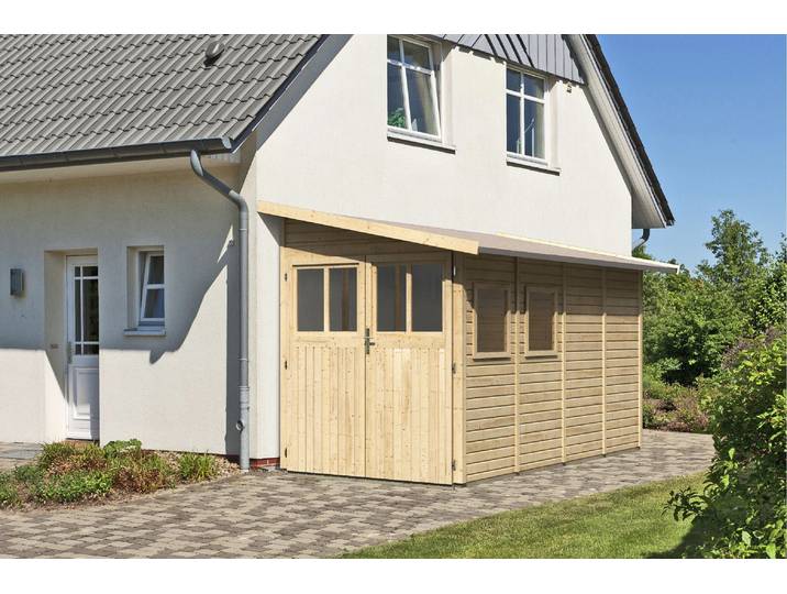 Gartenhaus KARIBU Wurmberg 4 , beige (naturbelassen), ohne Fußboden, Holzwerkstoff, Gartenhäuser, Gartenhaus, terragrau oder naturbelassen
