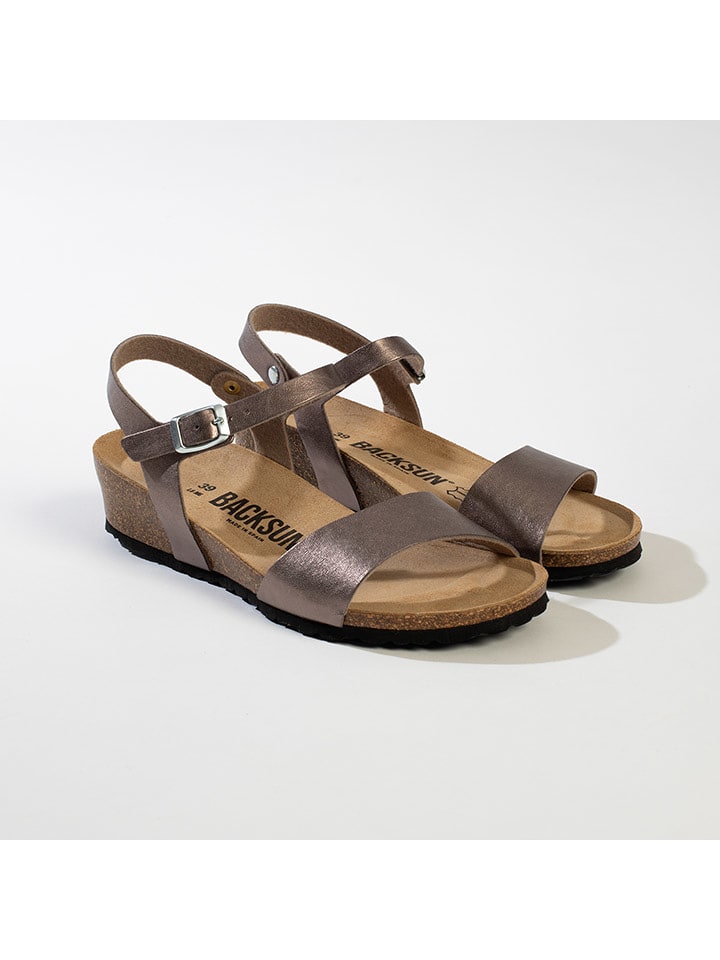 BACKSUN Leder-Keilsandaletten "Calabria" in Grau - 37