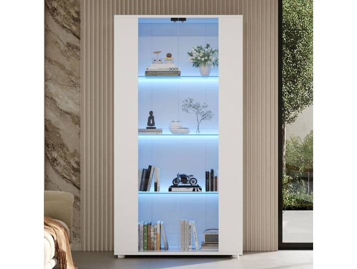 Luscriate - Vitrine 80x36x150 cm avec 2 portes vitrées 4 étagères LED – blanc