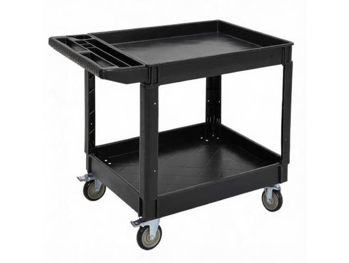 Koioplie Servicewagen 2 Etagen, 230 kg Tragkraft, 4 Rollen, Schwarz 360° schwenkbar, 2 feststellbare Räder, tiefe Ablageflächen, ergonomischer Schiebegriff, robuste Bauweise, vielseitig einsetz