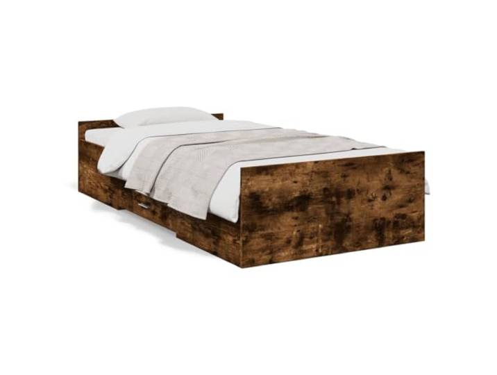 PUGYNBK Bett mit Schubladen aus technischem Eichenholz, 90 x 190 cm Integrierte Lagerung, Leisten, feuchtigkeitsbeständig, moderne Struktur