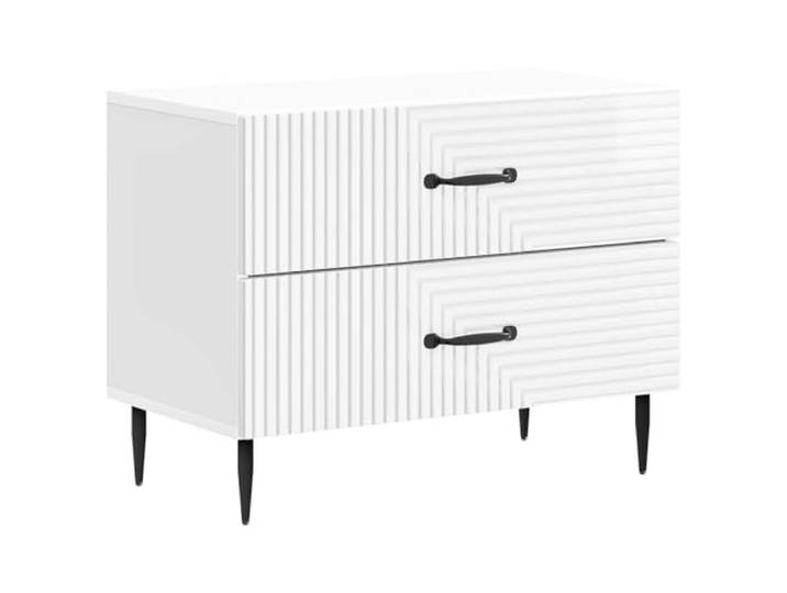 hliofuir Nachttisch Hochglanz Weiß mit 2 Schubladen 62x34,5x47,5 cm Eleganter Nachtschrank für Ihr Schlafzimmer mit stabilen Metallbeinen und viel Stauraum für persönliche Dinge.