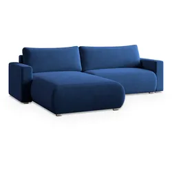 ECKSOFA TURIN M Blau Velours-Stoff mit Schlaffunktion