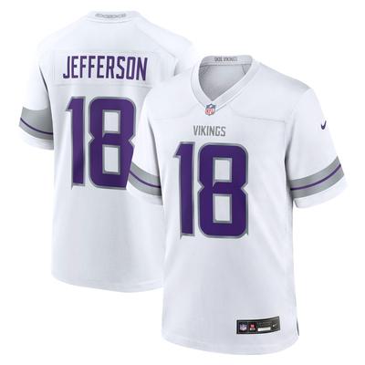 Footballtrikot NIKE "Nike Trikot Minnesota Vikings NFL Alt. Jersey Jefferson 18", Herren, Gr. L, weiß (mehrfarbig), 100% Polyester, Trikots