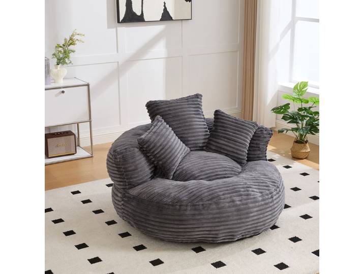 Fauteuil lounge en velours côtelé gris foncé avec dossier haut et accoudoirs