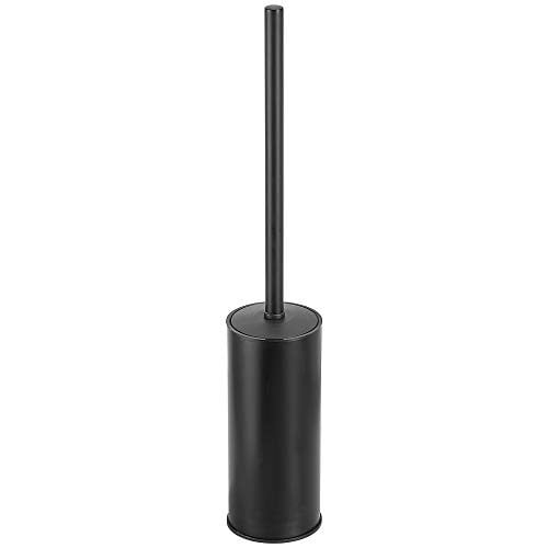 NSODOO Toiletborstelhouder met borstel en deksel, matzwart roestvrij staal, 45 cm hoog