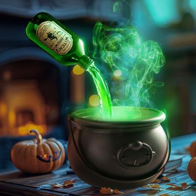 DynamicDeals Halloween Black Wizard Bowl Magic, Floating Potion Bottle Diffuser, Indoor Home Bar, Party Horror Ghost Props Decoration with Skeleton 20cm