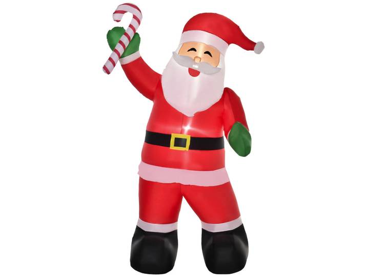 Homcom Aufblasbarer Weihnachtsmann mit Zuckerstange 250 cm Santa Claus Geschenk Led, Mehrfarbig, Kunststoff, 85x250x140 cm, Dekoration, Weihnachtsdekoration
