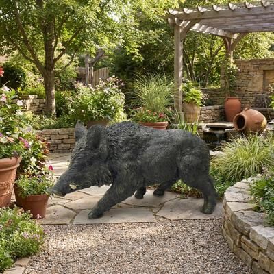 GDFStudio - Resin Wild Boar Statue Indoor Outdoor Garden Courtyard Art Decor Ornament