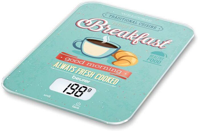 Küchenwaage BEURER "KS19 Breakfast", blau, H:1,65cm, Glas, Küchenwaagen, Küchenwaage blau Einheitsgröße