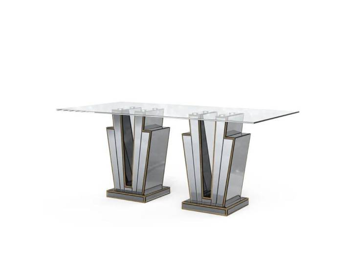 Table à manger GALAXY miroir plateau transparent