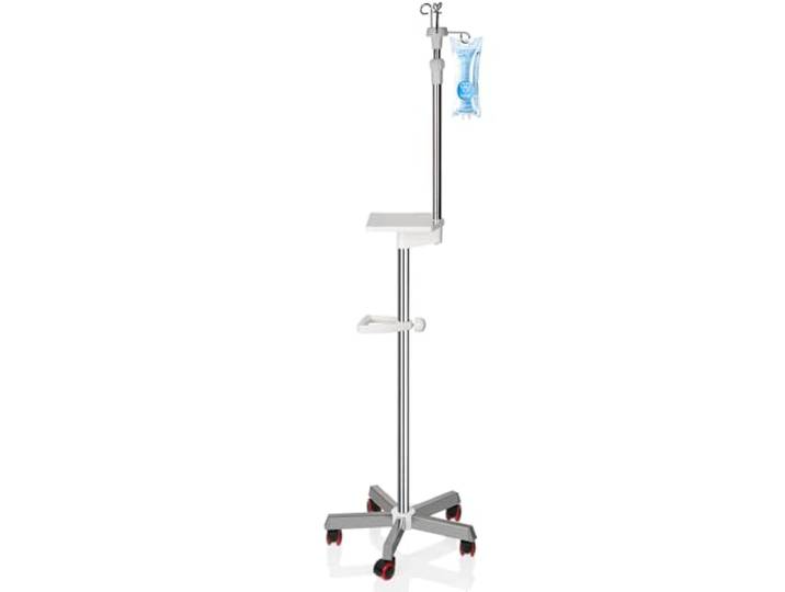 Ozzptuu IV Stange mit Rollen, verstellbar 144,8 cm - 200,7 cm Höhe Medizinischer IV-Ständer aus Edelstahl mit Tablett und 4 Haken für IV Krankenhaus Home Infusion Praxis und Therapie