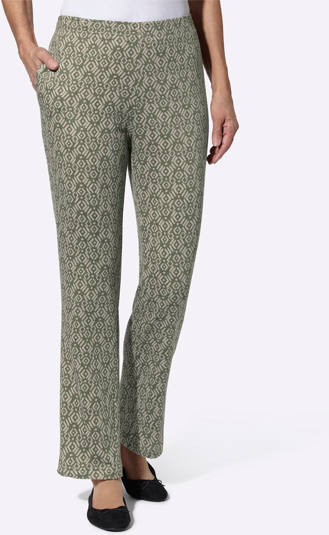 Schlupfhose, Damen, Gr. 40, Normalgrössen, grün (khaki, khaki, bedruckt), 100% Baumwolle, gemustert, mehrfarbig, lang, Hosen Schlupfhose khaki, khaki, bedruckt 40, Normalgrössen