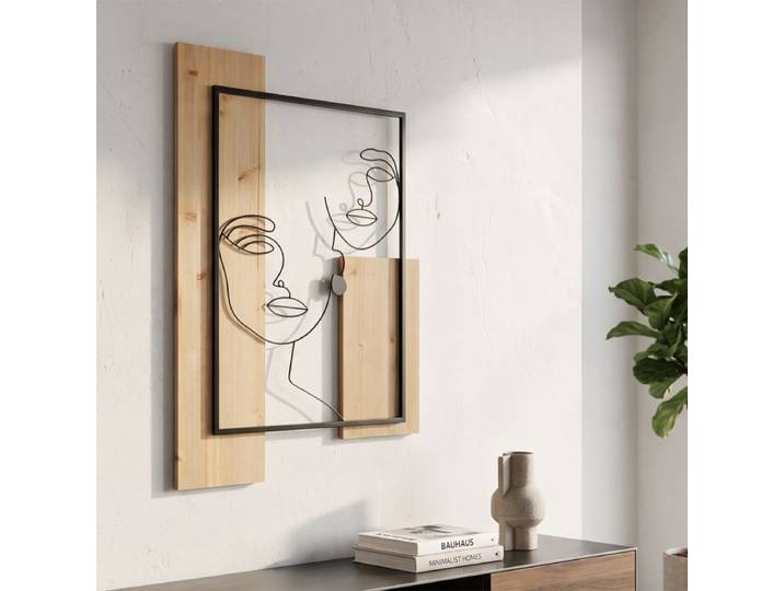 Décoration murale Line Art visage femme métal 63x90 cm Celina Noir et Bois
