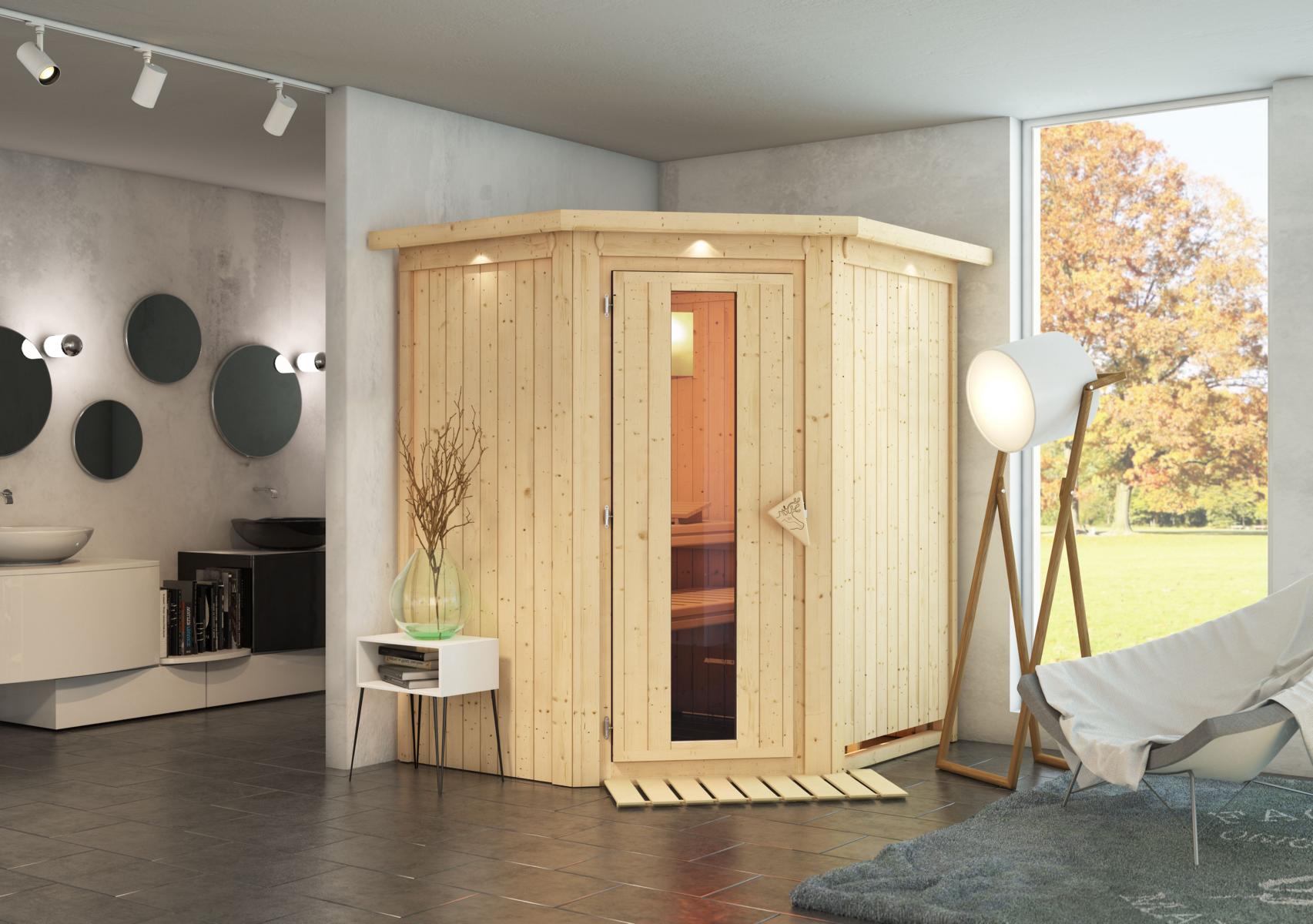 KARIBUHOLZT Sauna Tonja Eck o. Zub. m.Isoliertür u.Dachkranz 16879974