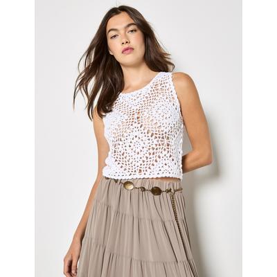 Crop-Top APRICOT "Diamant-Crop-Top" Gr. 38, weiß, Tops, Damen, M (38), Strick, Obermaterial: 100% Polyacryl PAN., gemustert, mit Häkeldetails