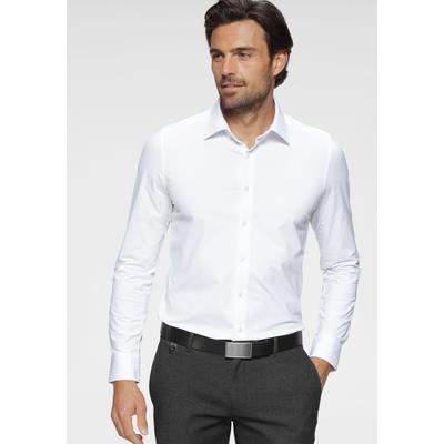Langarmhemd OLYMP "Luxor 24/Seven modern fit Jerseyshirt", Herren, Gr. 46, N-Gr, weiß, Jersey, Obermaterial: 92% Baumwolle, 8% Elasthan, unifarben, Hemden, mit geruchshemmenden Materialeigenschaften
