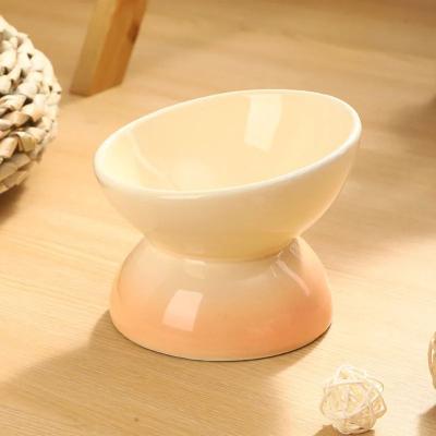 Uplifted Finds Elevated Ceramic Tilted Cat Food Bowl Dishwasher And Microwave Safe Pet Feeder beige
