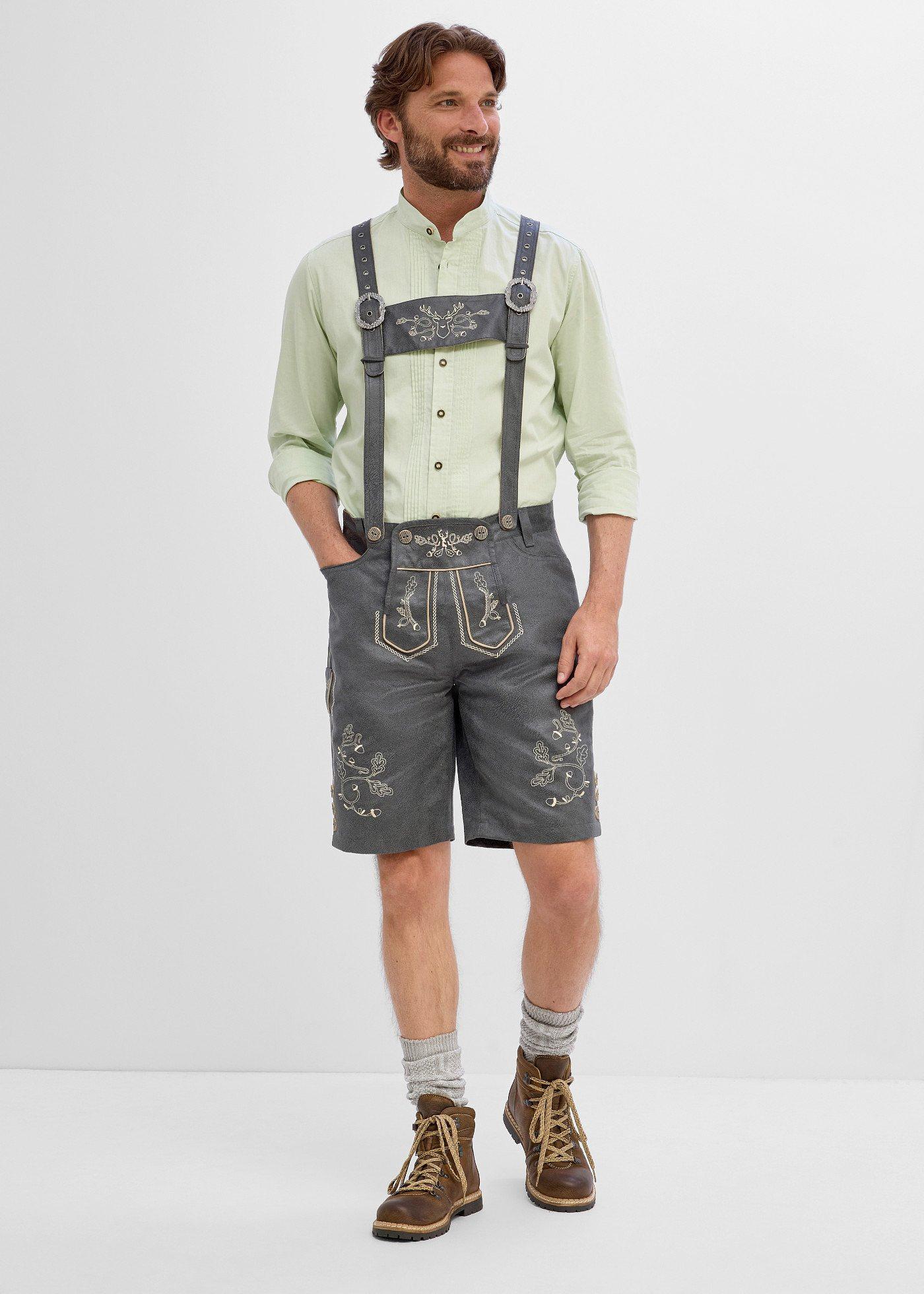 bonprix Trachtenhose aus Lederimitat, grau, Gr.56, Traditionelle Trachtenhose in Lederoptik