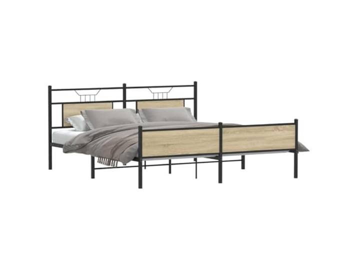KTHLBRH Boxspringbett Eiche Sonoma 180 x 200 cm Lattenrost aus Stahl, Kopf- und Fußteil, Stauraum unten, ohne Matratze