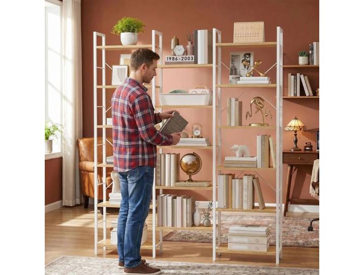 Fobfurny Bibliothèque Industrielle 6 Niveaux Étagère Modulable et Réglable Structure Stable Séparateur de Pièce Décoratif