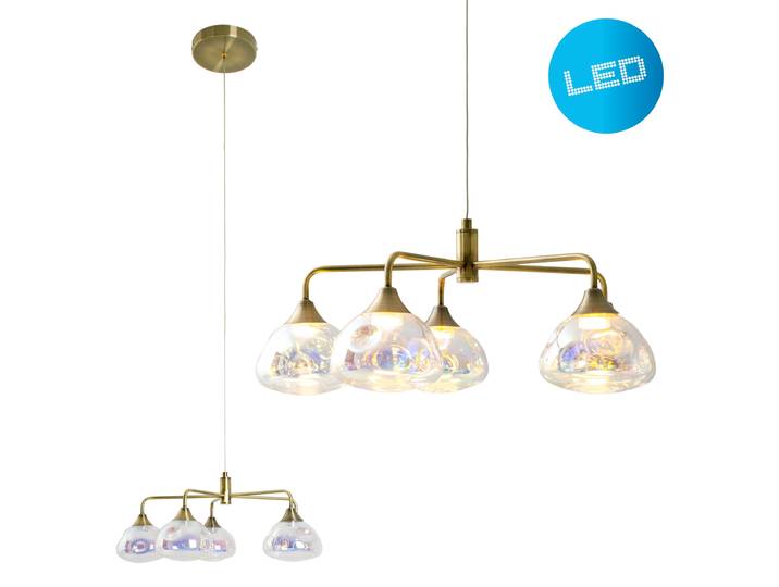 NÄVE LED Pendelleuchte Varna , braun (messing), 5, Ø 50cm H: 120cm, 1 Stk., Leuchten, 5 flg., irisierende Gläser, Gestell messingfarben, warmweißes Licht, LED Pendelleuchte