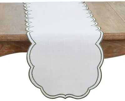 Saro Lifestyle Embroidered Polka Dot Table Runner With Scallop Edge