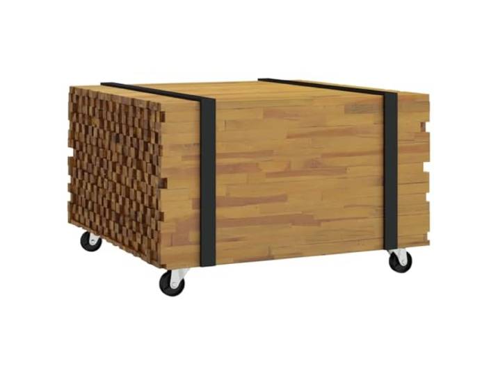 GHVBNMF Couchtisch Massivholz Teak Braun 60x60x38 cm mit Rollen Mobiles Design fürs Wohnzimmer: Kompakter Beistelltisch aus Teakholz mit Rollen und natürlicher Holzmaserung.
