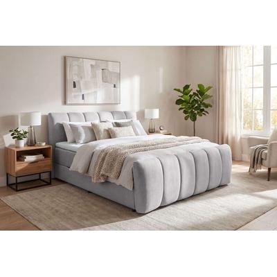 Boxbett OTTO HOME "DORA, Doppelbett inkl. Bettkasten, Federkernbett, Breiten: 160, 180 cm", grau, B:185cm L:220cm, Hartfaserplatte, Kunststoff, Massivholz, Polyester, Spanplatte, Komplettbetten, Boxbett: 5-Z-Taschenfederkern im Unterbau, Härtegrad...