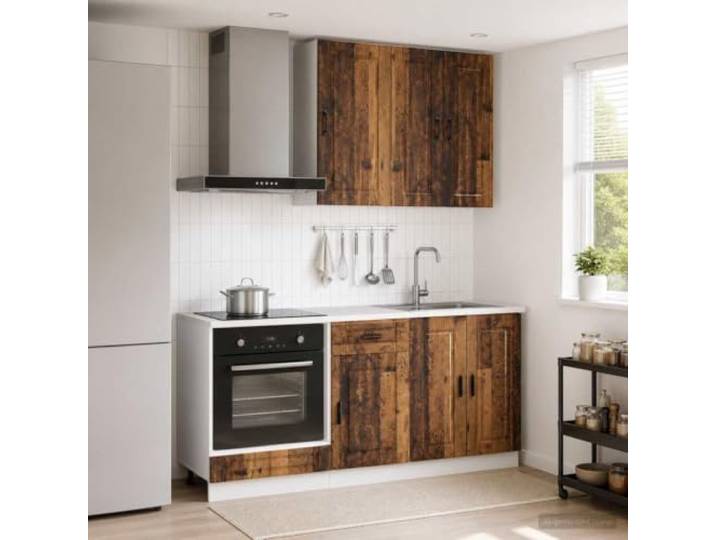 Kücheneinheit PORTO 5 Stück Holz mit Holztechnik Verstellbare Füße, Wandanschluss, Arbeitsplatte nicht im Lieferumfang enthalten, Geschirrspülerplatte, Montage erforderlich