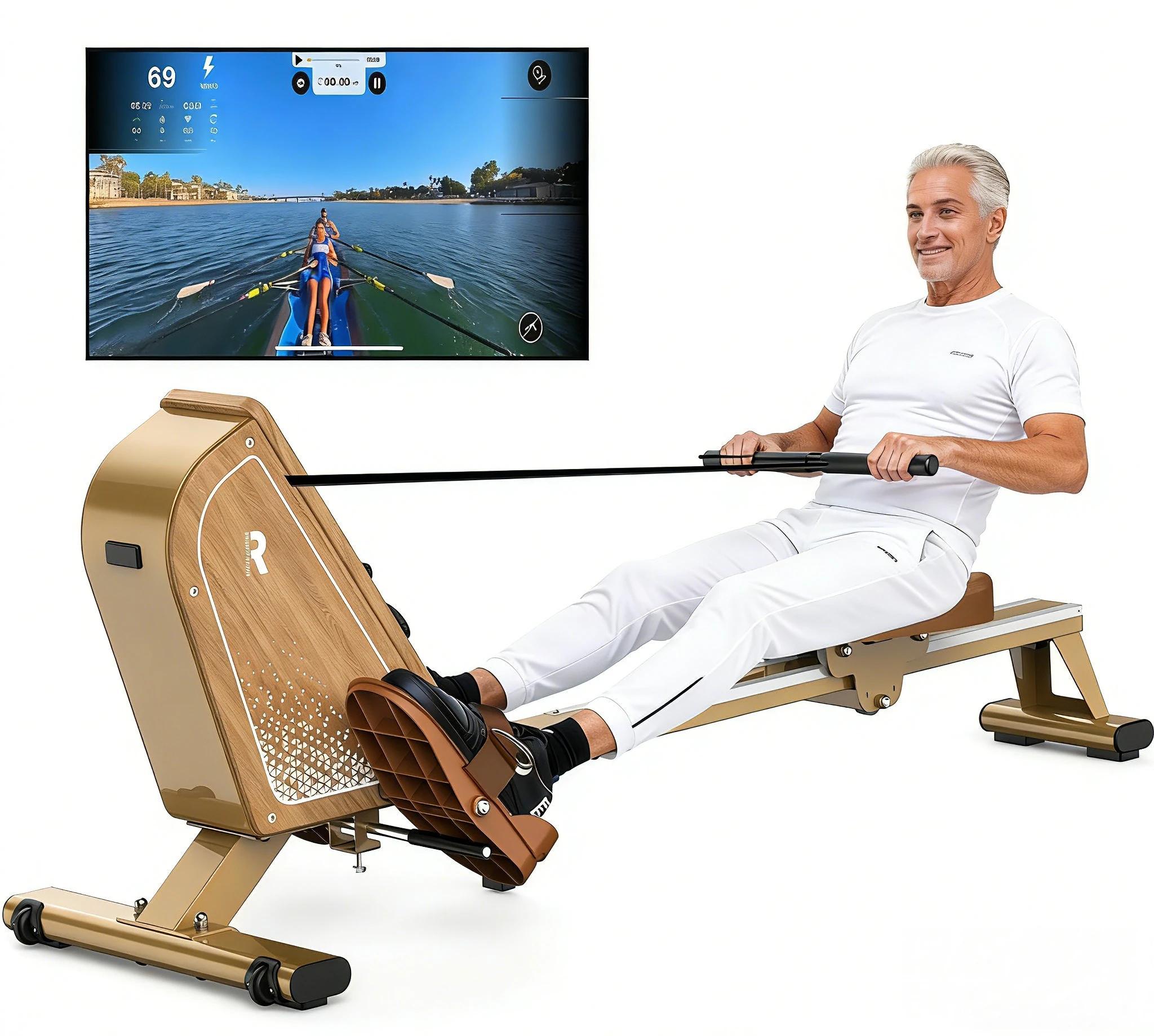 Rudergerät - Magnetbremse Trainingsgerät - Bluetooth-Monitor - 16 Widerstandsstufen - Belastbarkeit 150 kg - Vertikale Aufbewahrung