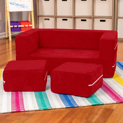 Jaxx Bean Bags Jaxx Zipline Modular Kids Loveseat with Ottomans