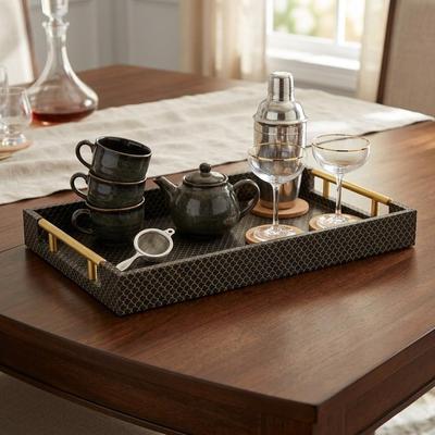 Cheungs Mariline Elegant Fish Scale Pattern Tray & Gold Handles