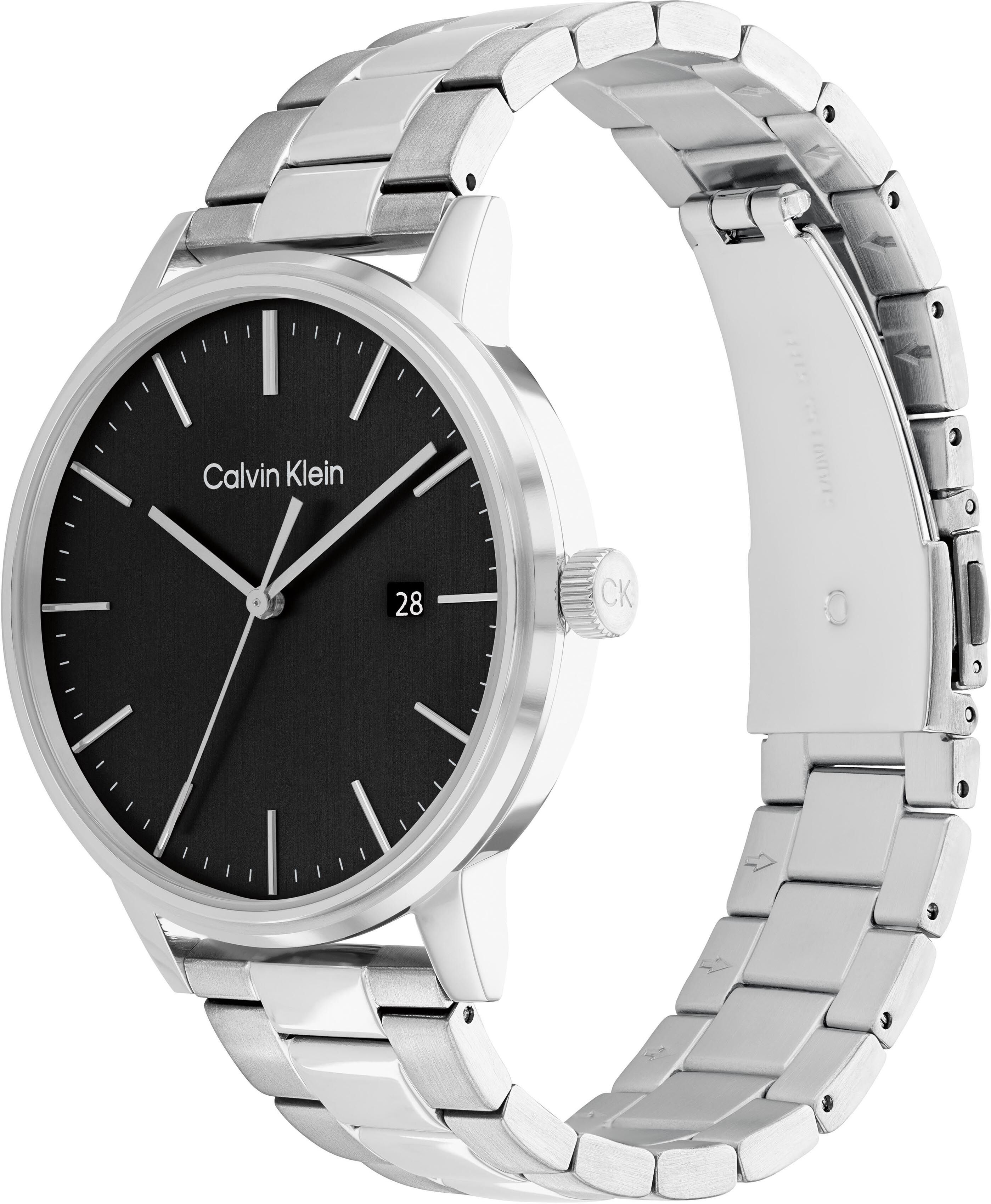 Quarzuhr CALVIN KLEIN "LINKED", silber (silberfarben, schwarz), Armbanduhren, Herren, silberfarben, Quarzuhr, Armbanduhr, Herrenuhr, Datum, Mineralglas, Edelstahlarmband silberfarben, schwarz silberfarben
