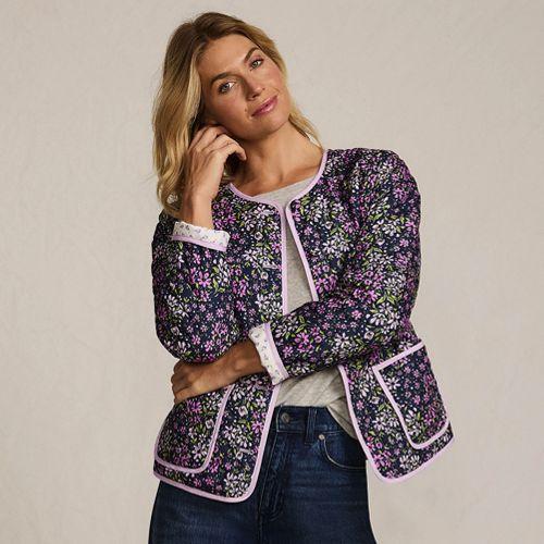 Kragenlose FEATHERFREE Wende-Steppjacke Gemustert für Damen, Damen, size: regular, Lila, Polyester, by Lands' End